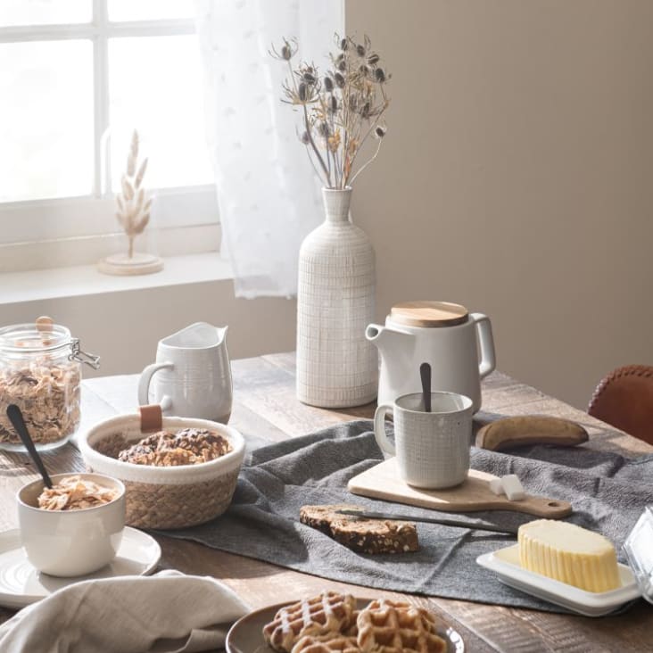 Maisons Du Monde Caja Para Mantequilla De Cristal Y Cerámica Blanca