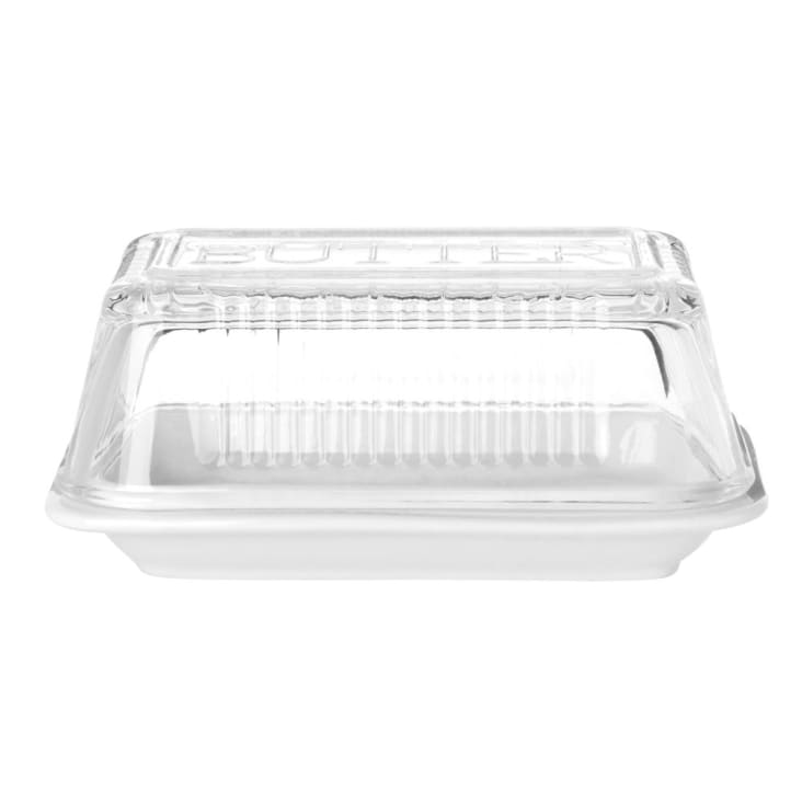 Maisons du Monde Caja para mantequilla de cristal y cerámica blanca