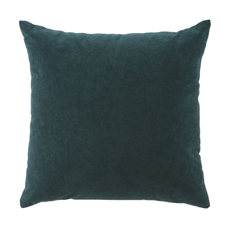 Maisons Du Monde CALURI - Cojín De Terciopelo Con Estampado De Pavo Real Azul Y Motivos Vegetales Verdes 45x45