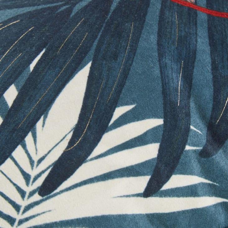 Maisons Du Monde CALURI - Cojín De Terciopelo Con Estampado De Pavo Real Azul Y Motivos Vegetales Verdes 45x45