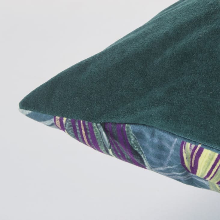 Maisons Du Monde CALURI - Cojín De Terciopelo Con Estampado De Pavo Real Azul Y Motivos Vegetales Verdes 45x45