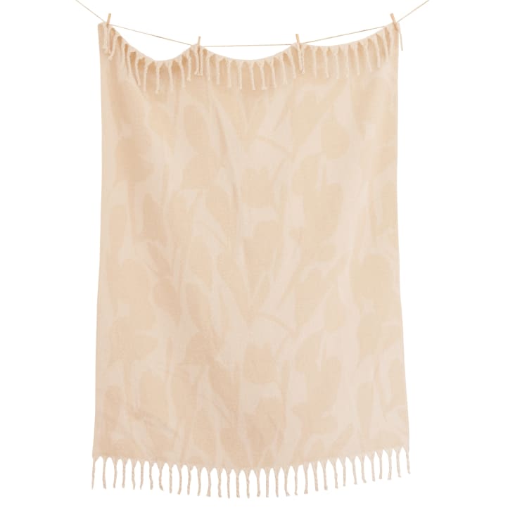 Maisons Du Monde Cameron - Plaid Jacquard De Flores Crudo Y Beige De 170x130 Cm