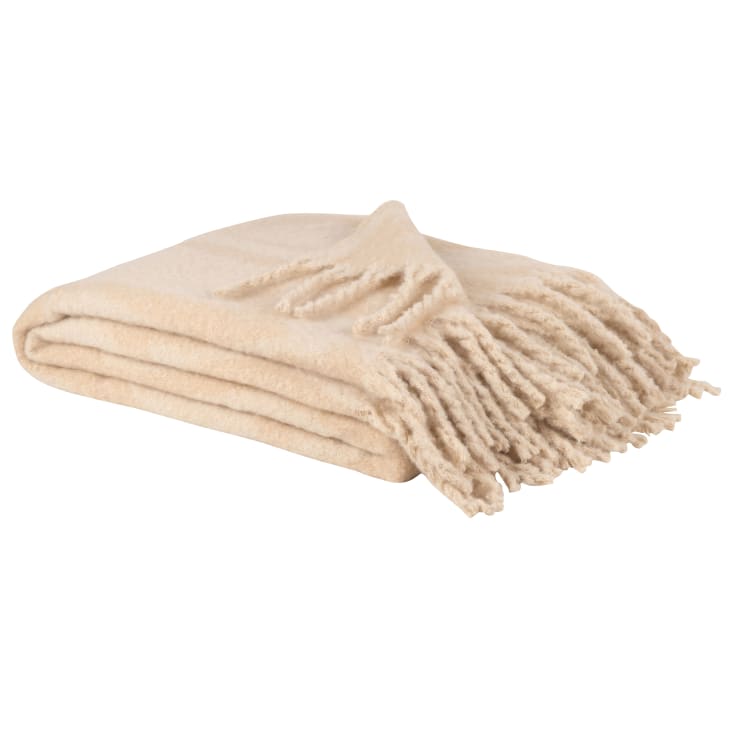 Maisons du Monde Cameron - Plaid jacquard de flores crudo y beige de 170x130 cm