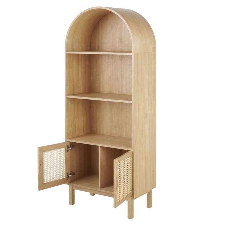 Maisons Du Monde Canopy - Estantería De Madera De 2 Puertas Y 3 Nichos De Caña De Ratán