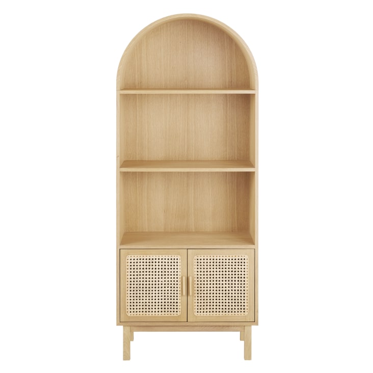 Maisons du Monde Canopy - Estantería de madera de 2 puertas y 3 nichos de caña de ratán