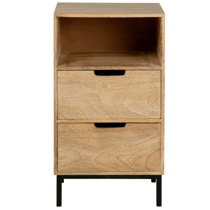 Maisons du Monde Carlata - Mueble pequeño con 1 nicho y 2 cajones en madera de mango y metal negro