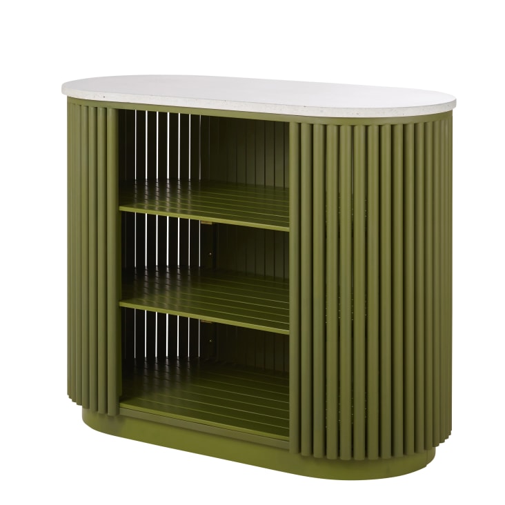 Maisons Du Monde Carlita Business - Barra De Bar De Madera Maciza De Acacia Verde Con Tablero Efecto Terrazo