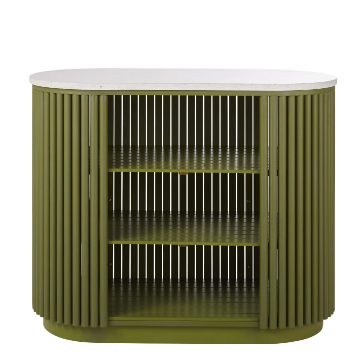 Maisons Du Monde Carlita Business - Barra De Bar De Madera Maciza De Acacia Verde Con Tablero Efecto Terrazo