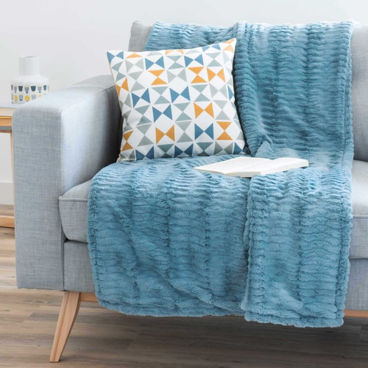 Maisons du Monde Cassandre - Manta imitación piel azul 150x200