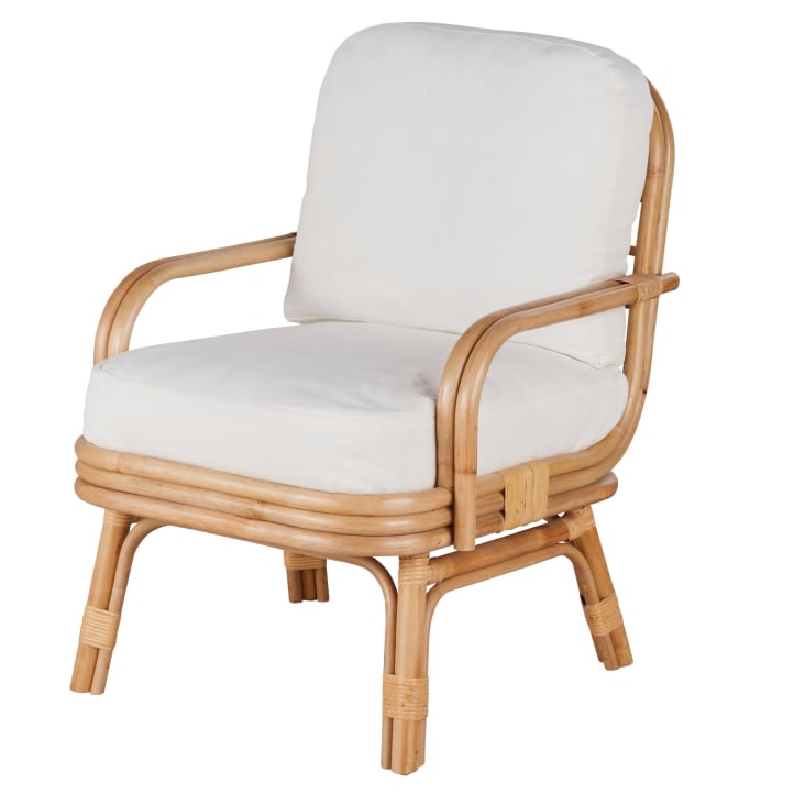 Maisons du Monde Cassis - Sillón de ratán y tela color crudo