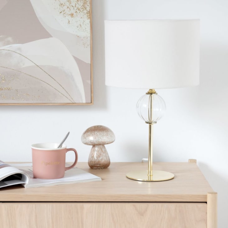 Maisons Du Monde Castilla - Lámpara De Metal Dorado Y Cristal Con Pantalla Color Crudo