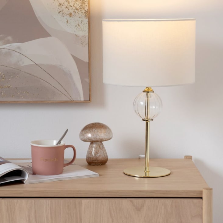 Maisons Du Monde Castilla - Lámpara De Metal Dorado Y Cristal Con Pantalla Color Crudo