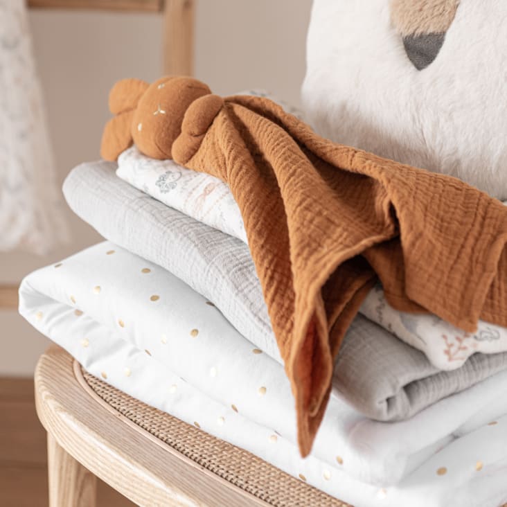 Maisons Du Monde Castille - Manta De Bebé Blanca De Lunares Dorados 100x75 Cm CASTILLE