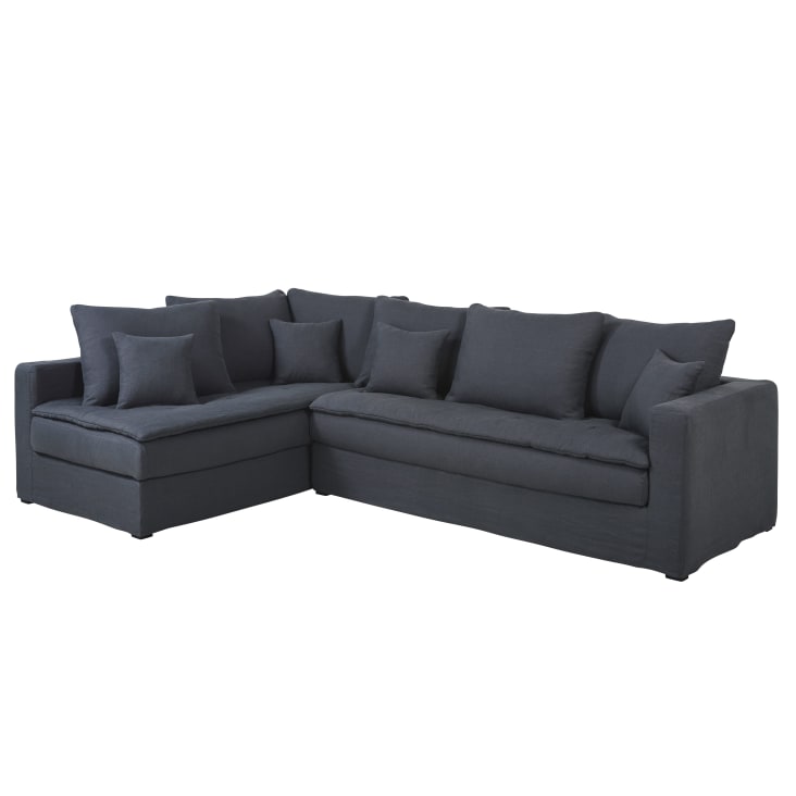 Maisons Du Monde Celestin - Sofá Esquinero Izquierdo De 5 Plazas De Lino Gris Antracita