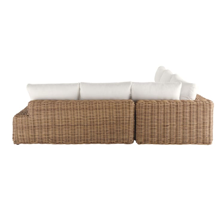 Maisons Du Monde Cerrado - Conjunto De Muebles De Jardín De 5 Plazas De Imitación De Ratán Tejido De Resina Reciclada Con Cojines De Poliéster Reciclado De Color Blanco Hueso