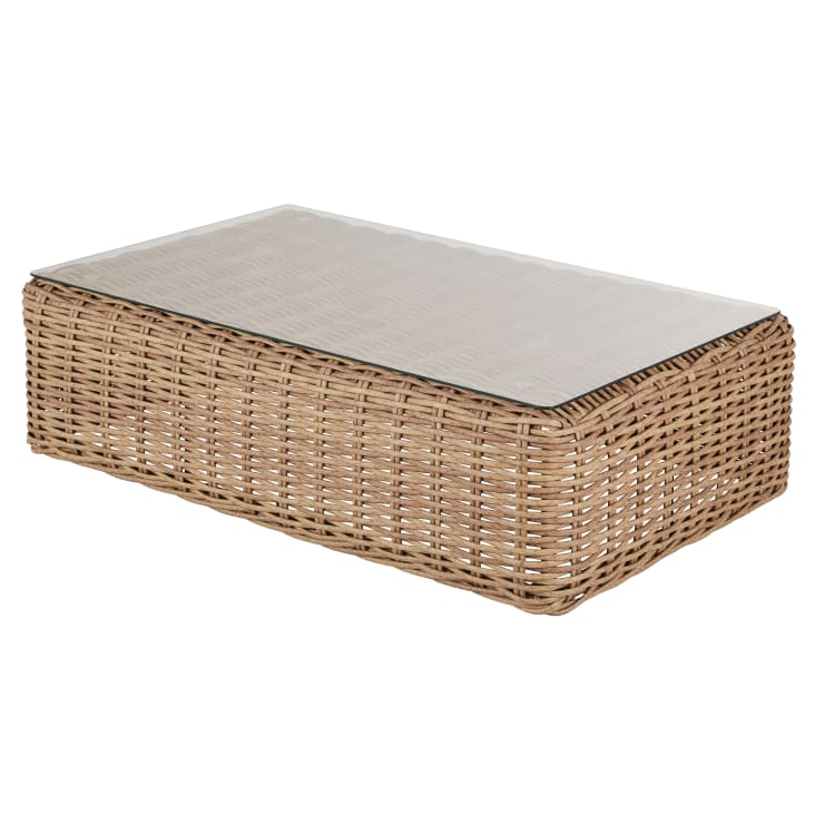 Maisons Du Monde Cerrado - Mesa De Centro De Jardín De Resina Beige Y Vidrio Templado De 119 Cm