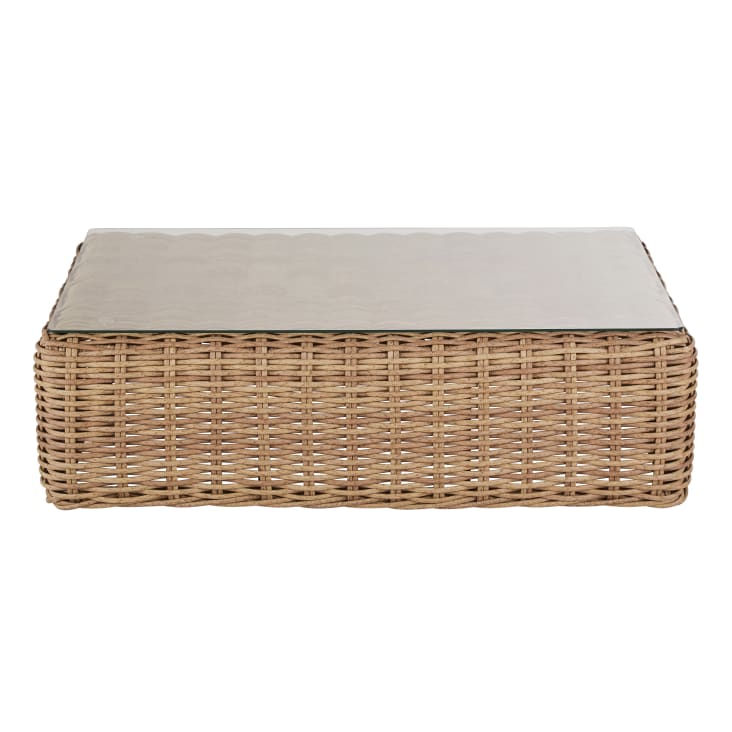 Maisons du Monde Cerrado - Mesa de centro de jardín de resina beige y vidrio templado de 119 cm