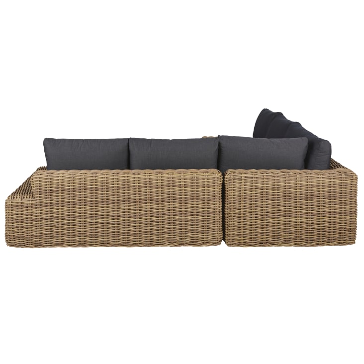 Maisons Du Monde Cerrado - Salón De Exterior De 5 Plazas De Resina Trenzada Efecto Ratán Con Cojines Gris Antracita