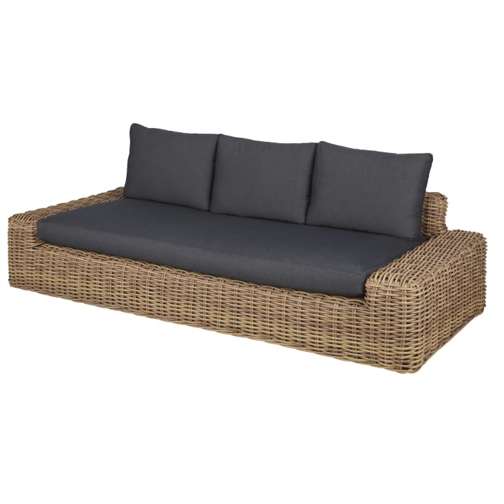 Maisons Du Monde Cerrado - Sofá De Exterior Para 3/4 Personas De Resina Trenzada Reciclada Efecto Ratán Y Poliéster Reciclado Gris Antracita