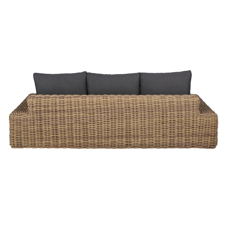 Maisons Du Monde Cerrado - Sofá De Exterior Para 3/4 Personas De Resina Trenzada Reciclada Efecto Ratán Y Poliéster Reciclado Gris Antracita