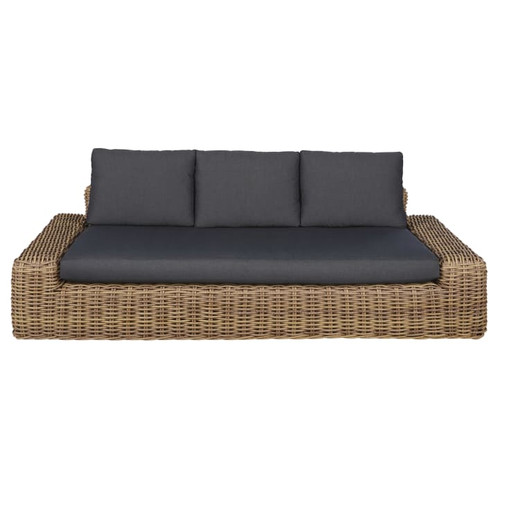 Maisons du Monde Cerrado - Sofá de exterior para 3/4 personas de resina trenzada reciclada efecto ratán y poliéster reciclado gris antracita