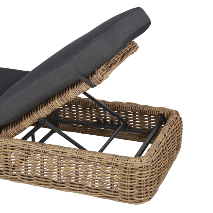Maisons Du Monde Cerrado - Tumbona De Resina Trenzada Reciclada Efecto Ratán Y Tejido De Poliéster Reciclado En Gris Antracita