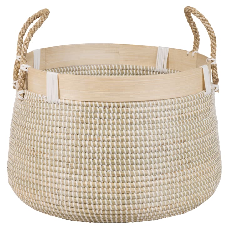 Maisons Du Monde Cesta Bola De Fibra Vegetal Blanca