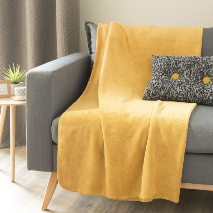 Maisons Du Monde Chaleur - Manta De Polar De Polièster Reciclado Amarillo Mostaza 150x230