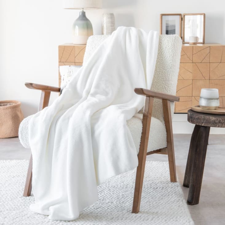 Maisons du Monde Chaleur - Manta de polar de poliéster reciclado en blanco 220x240