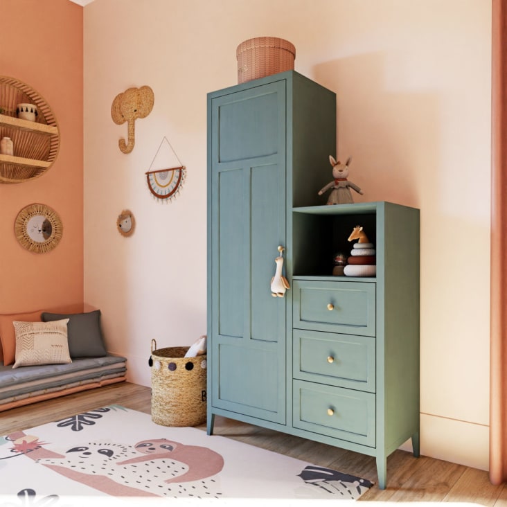 Maisons Du Monde Chamarel - Armario Asimétrico Con 1 Puerta Y 3 Cajones En Verde