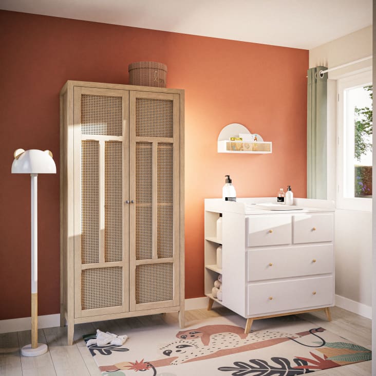 Maisons Du Monde Chamarel - Guardarropa Beige De 2 Puerta Batientes Con Rejilla De Ratán