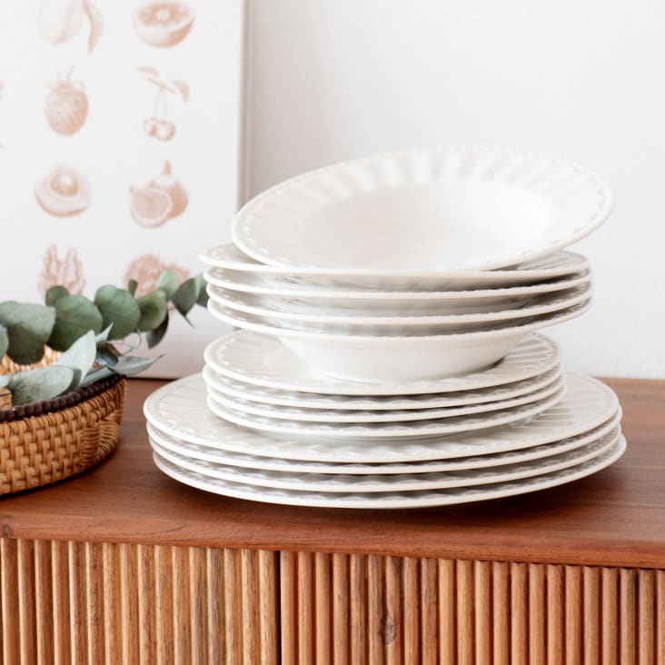 Maisons Du Monde Charlotte - Vajilla De 12 Piezas De Porcelana Blanca