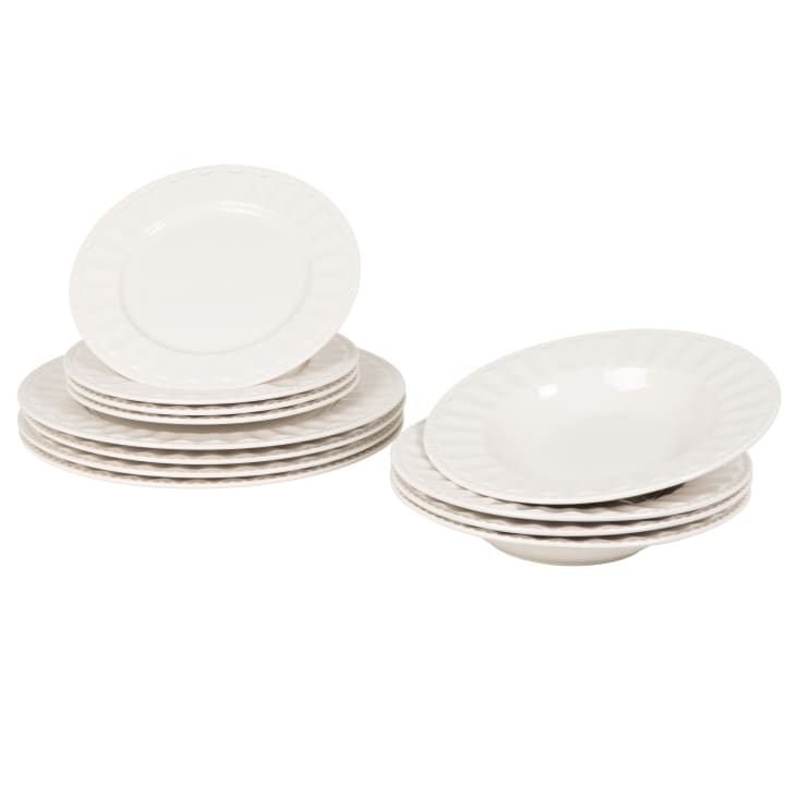 Maisons du Monde Charlotte - Vajilla de 12 piezas de porcelana blanca