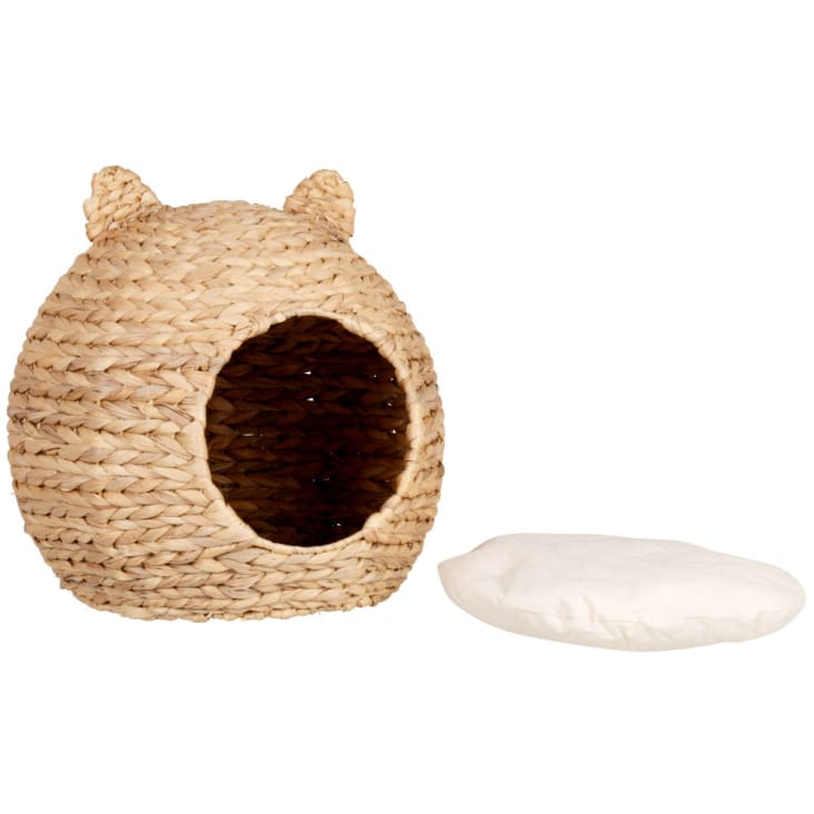 Maisons Du Monde CHAT - Cama Redonda Para Gatos De Fibra Vegetal Beige Y Algodón De Color Crudo