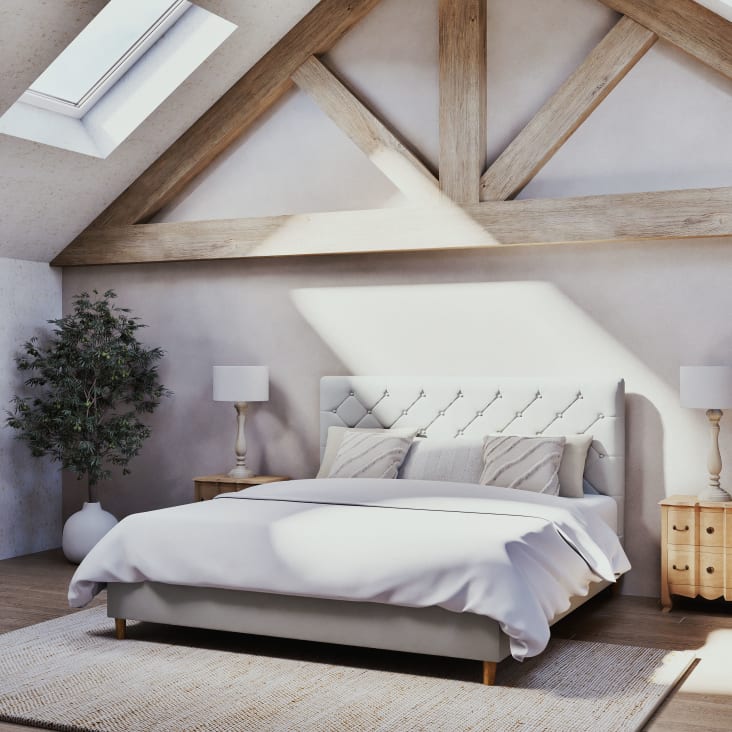 Maisons Du Monde Chesterfield - Cama Capitoné De Lino Con Somier De Láminas 180 X 200