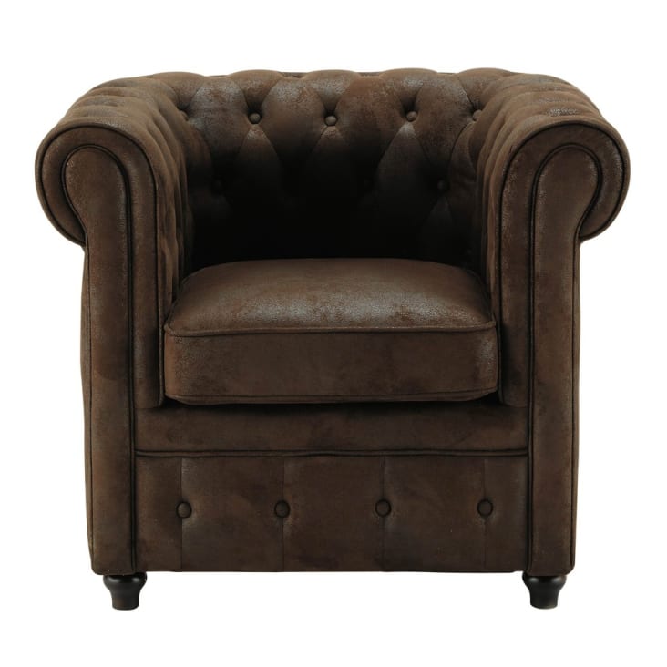 Maisons Du Monde Chesterfield - Sillón Capitoné Tapizado De Antelina Marrón