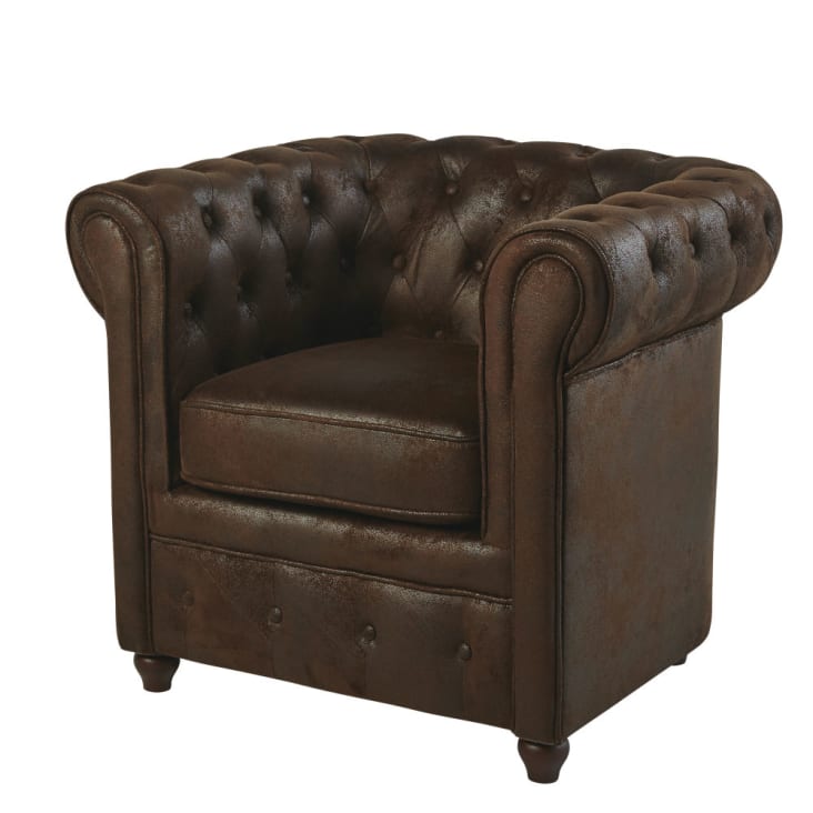 Maisons du Monde Chesterfield - Sillón capitoné tapizado de antelina marrón