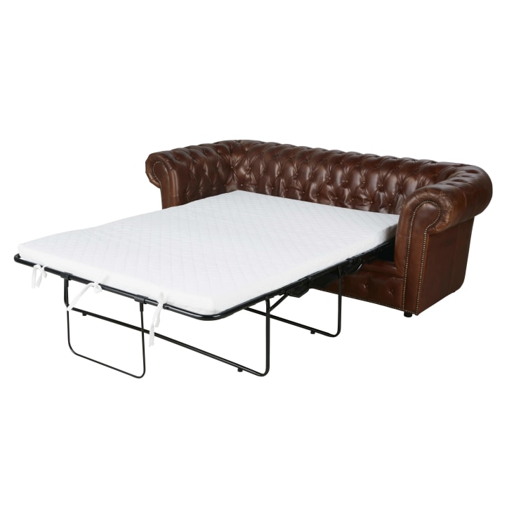 Maisons Du Monde Chesterfield - Sofá Cama De 3 Plazas De Cuero Marrón