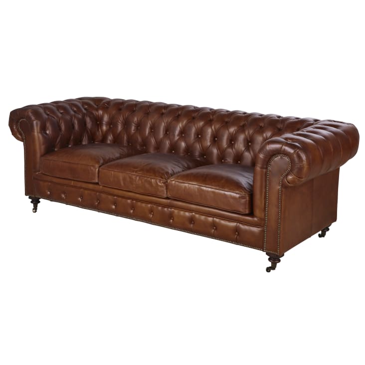 Maisons Du Monde Chesterfield - Sofá Capitoné Vintage De 4 Plazas De Cuero Marrón