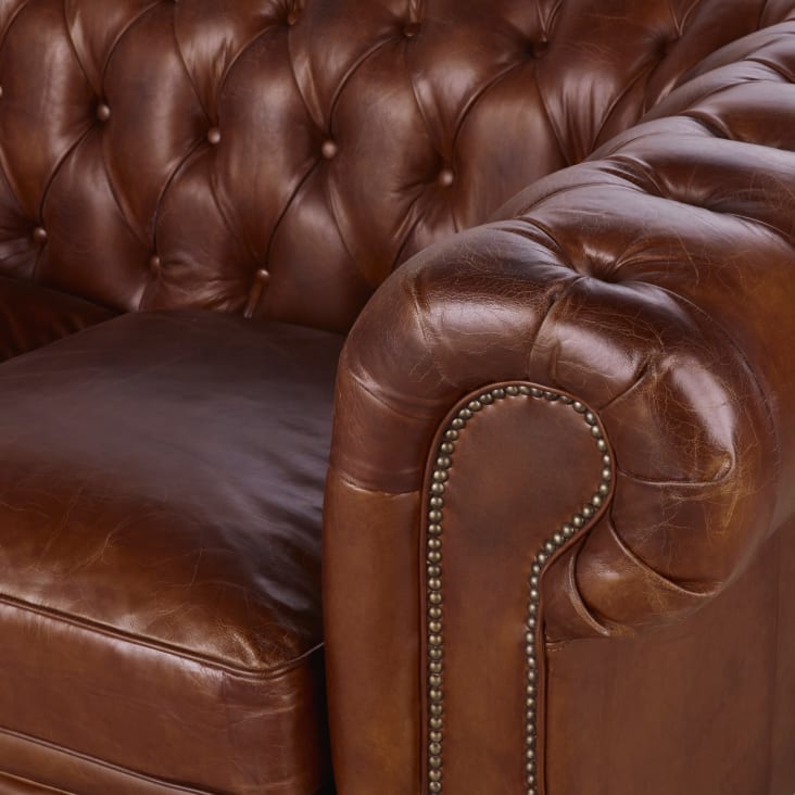 Maisons Du Monde Chesterfield - Sofá Capitoné Vintage De 4 Plazas De Cuero Marrón