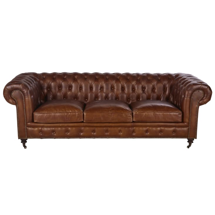 Maisons du Monde Chesterfield - Sofá capitoné vintage de 4 plazas de cuero marrón