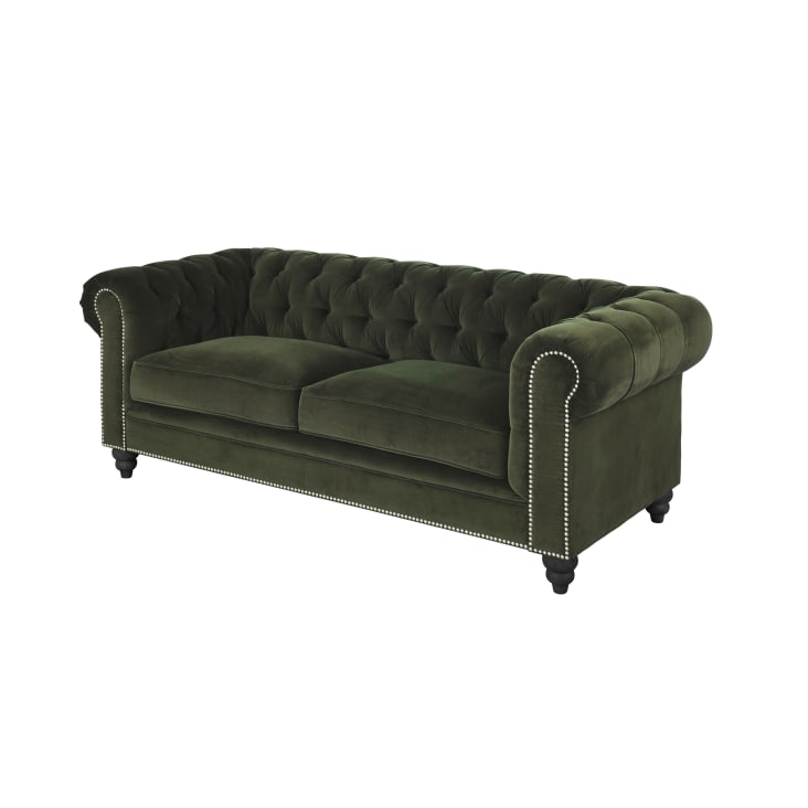 Maisons Du Monde Chesterfield - Sofá De 3/4 Plazas De Terciopelo De Algodón Verde