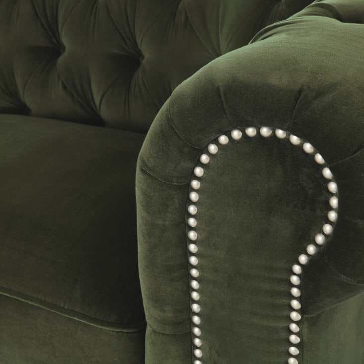 Maisons Du Monde Chesterfield - Sofá De 3/4 Plazas De Terciopelo De Algodón Verde