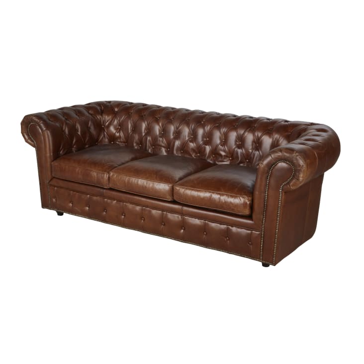 Maisons Du Monde Chesterfield - Sofá Vintage De 3 Plazas De Cuero Marrón Capitoné