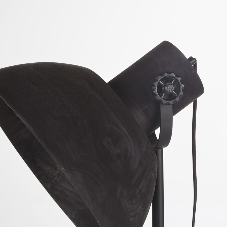 Maisons Du Monde CHICAGO - Lámpara De Pie Trípode Estilo Industrial De Metal Negro Con Pantalla Orientable De Madera De Mango Alt. 147