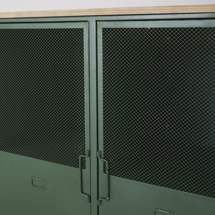 Maisons Du Monde Chilham - Aparador Industrial De Abeto Y Metal Verde Con Ruedas Y 3 Puertas