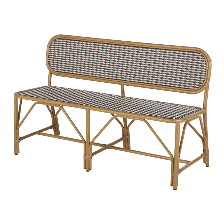 Maisons Du Monde Choppy Business - Banco De Comedor De Exterior Profesional De Aluminio Efecto Madera Y Resina Trenzada Multicolor