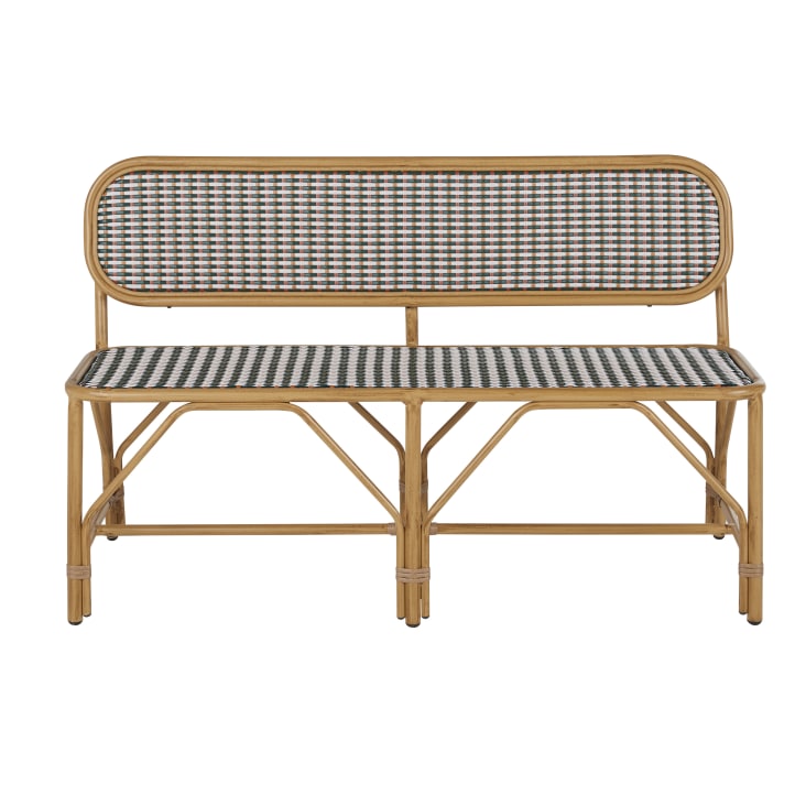 Maisons du Monde Choppy Business - Banco de comedor de exterior profesional de aluminio efecto madera y resina trenzada multicolor