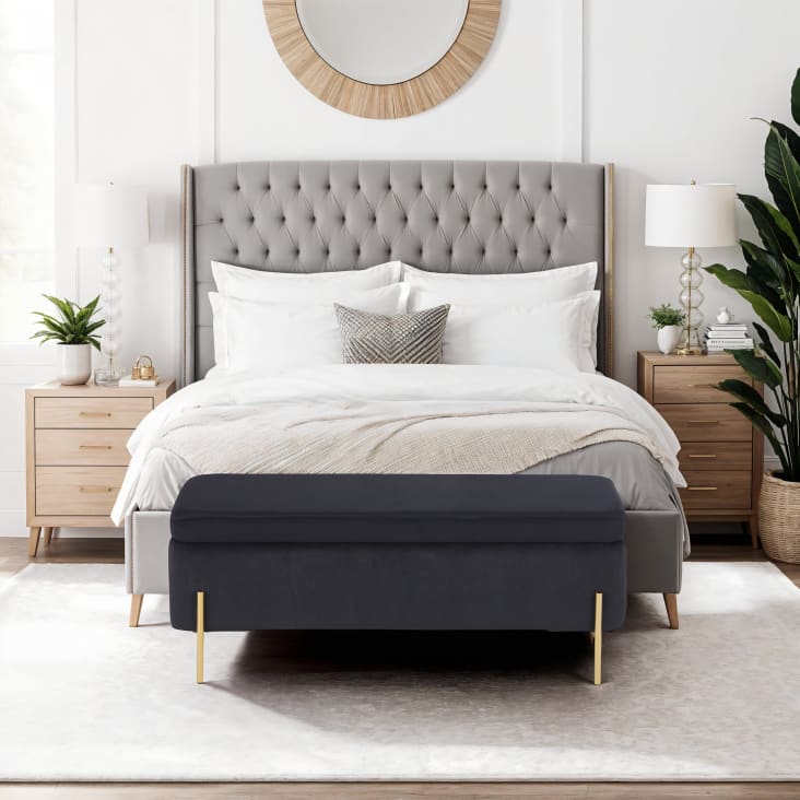 Maisons Du Monde Chris - Banco Bául De Terciopelo Negro Y Metal Dorado