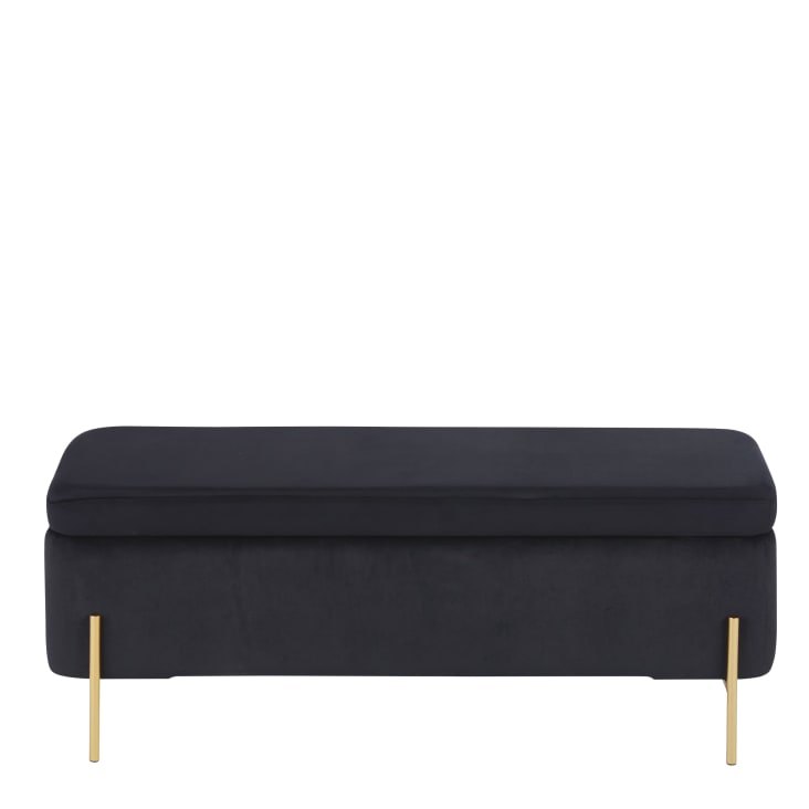Maisons du Monde Chris - Banco bául de terciopelo negro y metal dorado